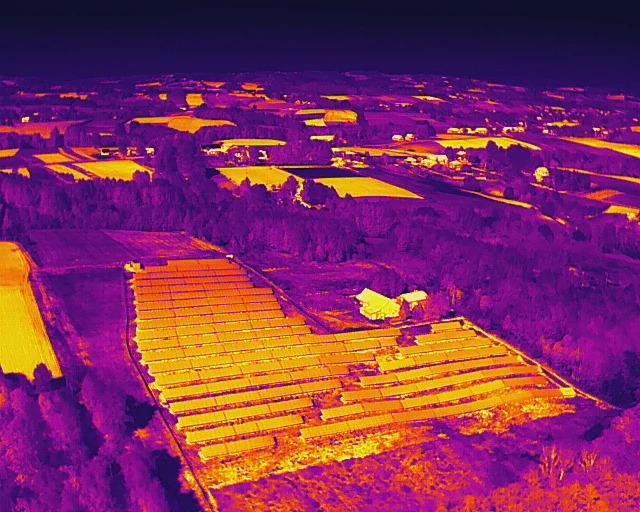 Obraz termowizyjny farmy PV